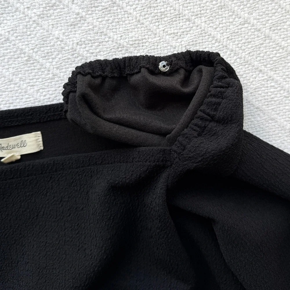 Madewell Crepe Square-Neck Puff-Sleeve Top Black Long Sleeve Romantic Womens‎ XS